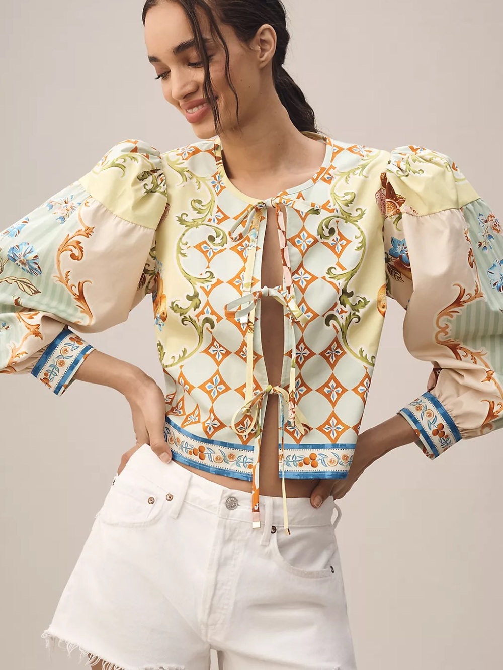 Hunter Bell Katie Tie-Front Floral Patterned Top